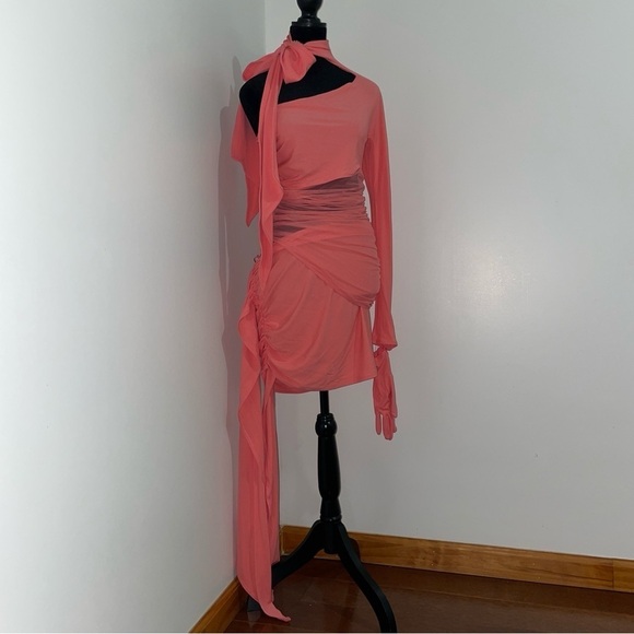 NEW! Mugler x H&M- Collector’s Edition Knot-Detail One-Shoulder Dress Pink M - Picture 3 of 16
